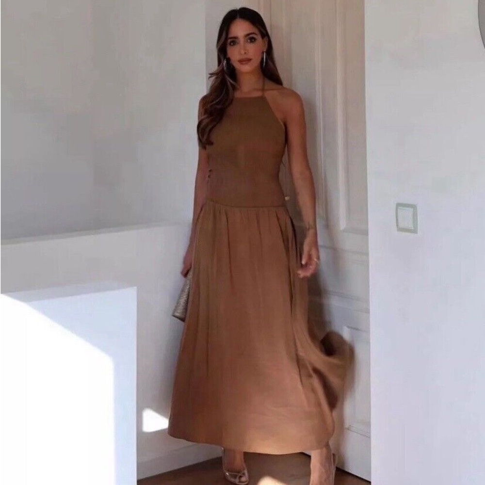 Zara NWOT Brown Halter Maxi Dress
